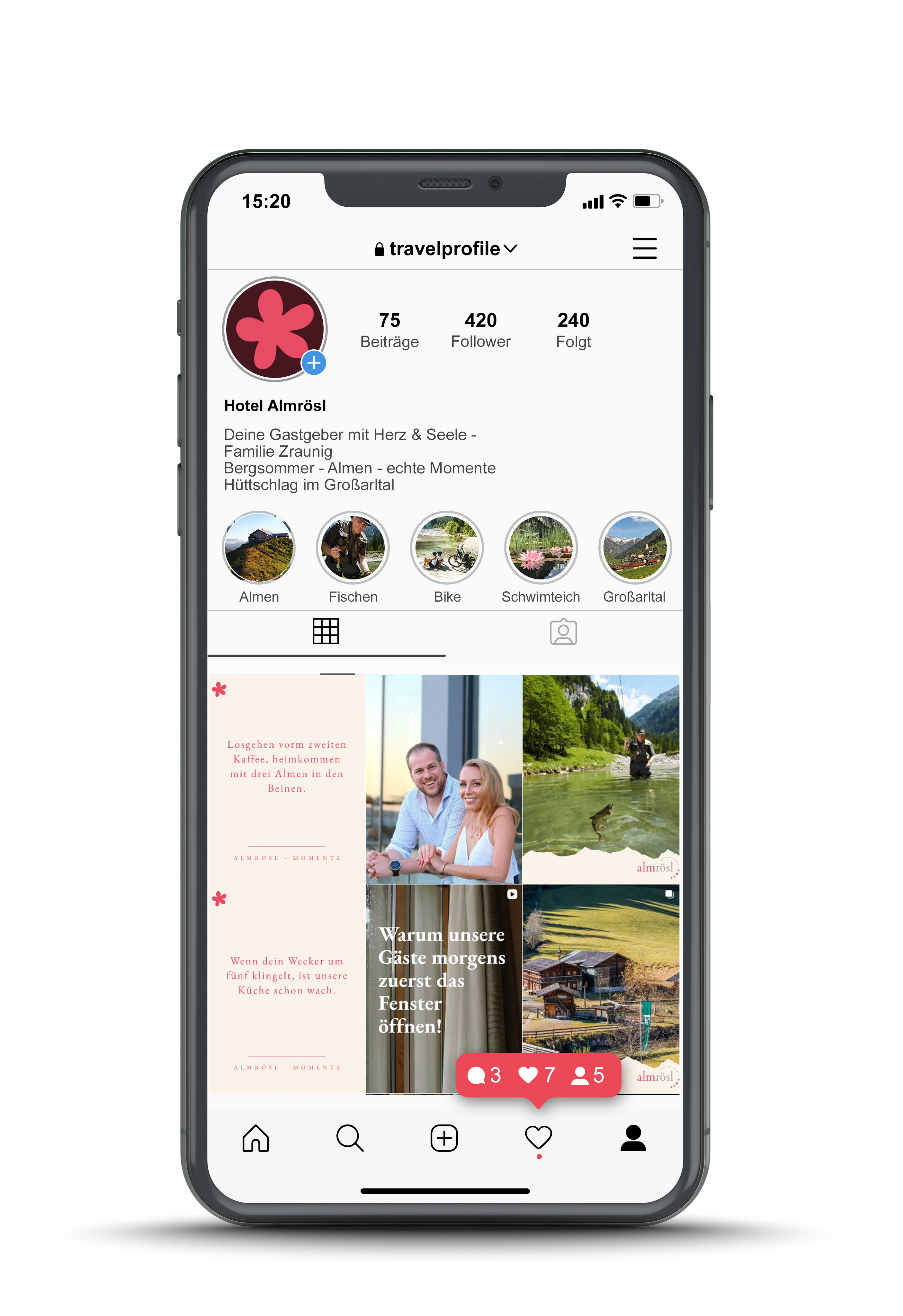 Beispiel-Feed Hotel Almrösl auf Instagram